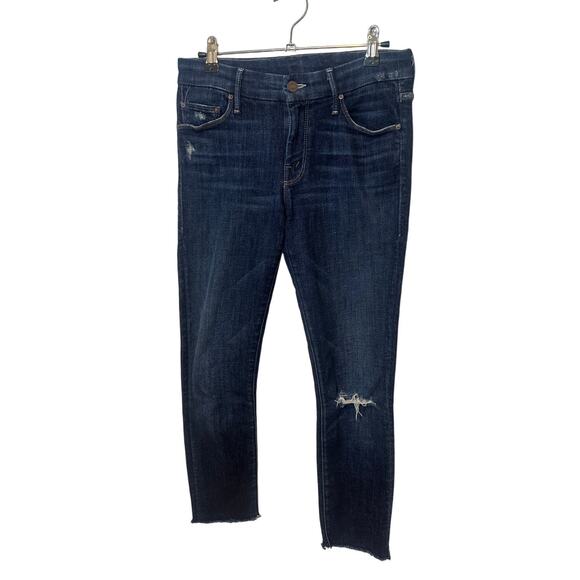 Mother Looker Ankle Fray Skinny Jeans 27 Blue “Partner in Crime” Distressed Hem - Picture 1 of 7